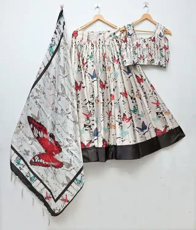 Digital Printed Unstitched Lehenga Choli for Women (Multicolor)