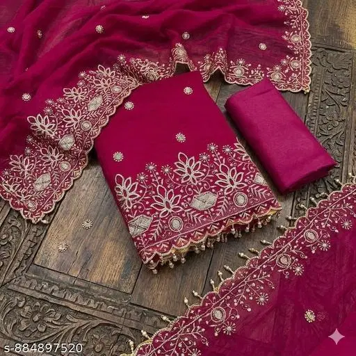 Embroidered Patiala Suit with Floral Pattern for Women (Un Stitched)