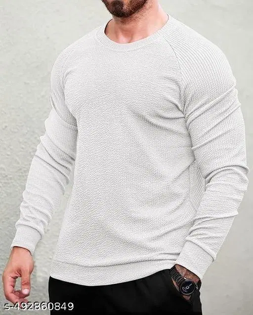 Poly Cotton Round Neck T-shirt For Men, White (XL)