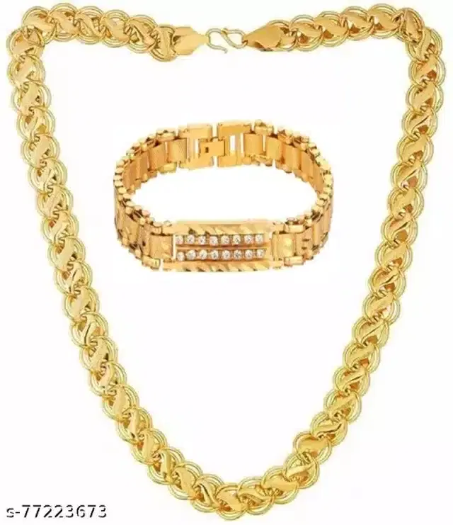 Designer Chain with Bracelet for Men & Boys, Set of 2 (Gold)