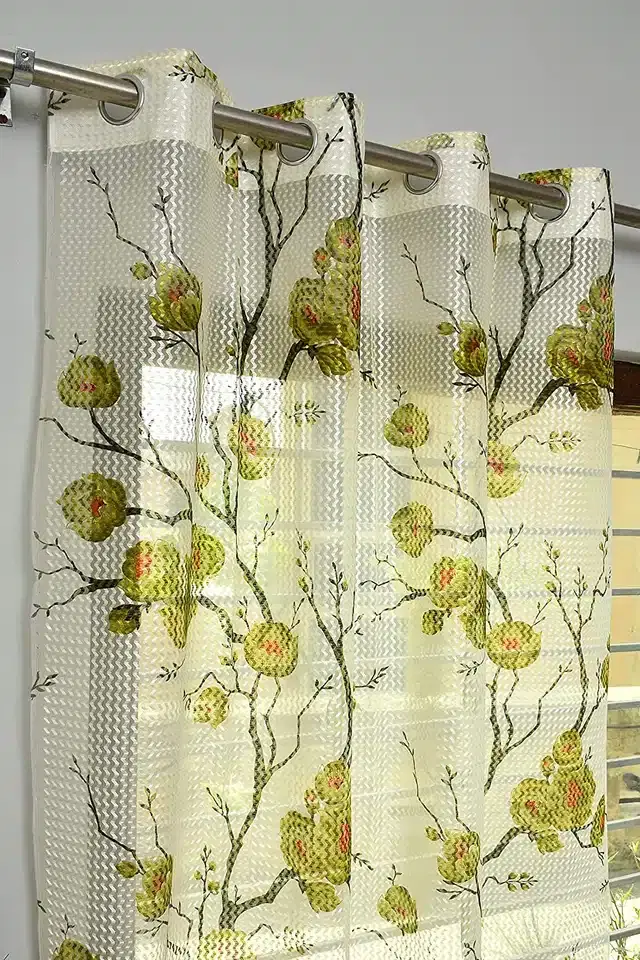 Polyester Printed Door & Window Curtains, Green, 7 feet