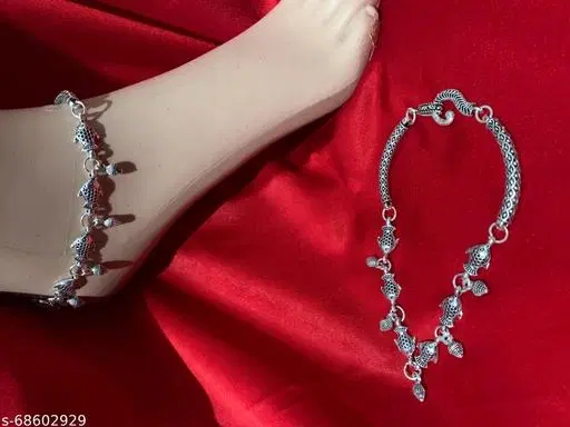 HASTKALA Anklets for Women (Silver, Free Size)