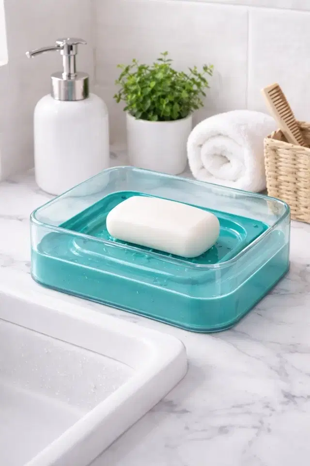 Rectangle Transparent WallMounted Soap Holder Blue