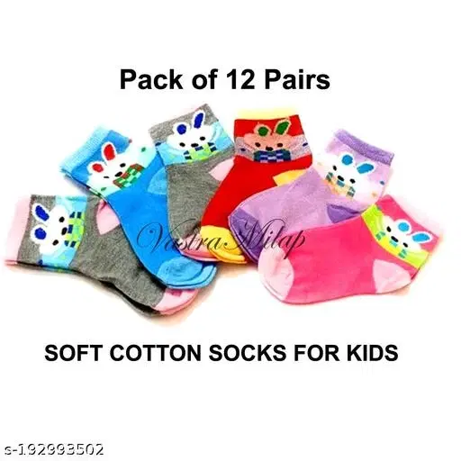 Cotton Socks for Kids, Set of 12 (Multicolor, 0-3 Months)
