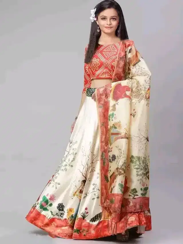 Digital Printed Lehenga Choli for Girls (Red, 4-5 Years)