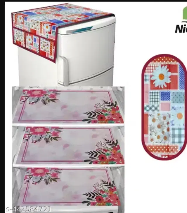 Waterproof Fridge Cover, With 3xFridge Mat And 1 xHandle Cover Pack Of 5 Red Abstract