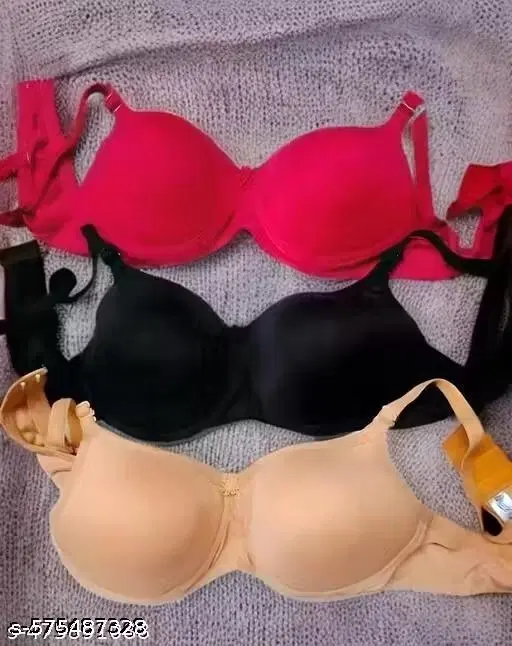 Cotton Solid Bra for Women & Girls, Multicolour, Pack of 3 (28B)