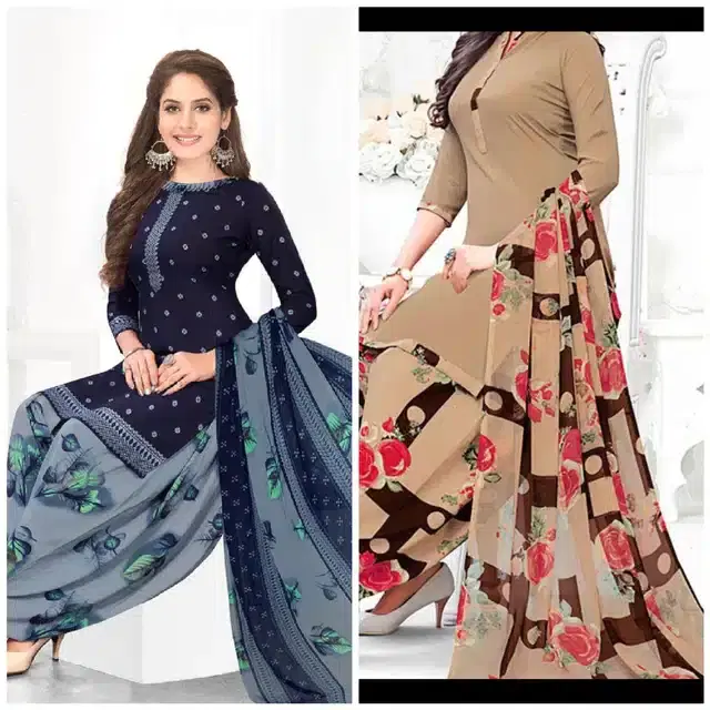 Synthetic Unstitched Dress Material for Women & Girls, Pack of 2 (Multicolor)