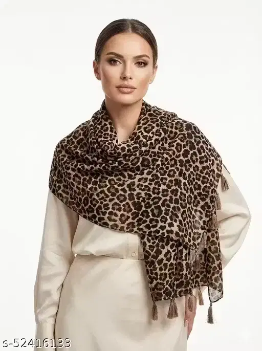 Printed Georgette Stoles for Women, Black & Brown (2 m)
