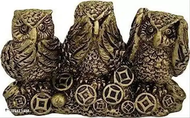 Fengshui Set of Three Owl Showpiece, Bronze