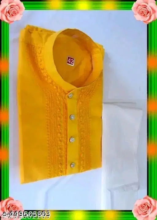Embroidered Cotton Kurta Set for Men (M)