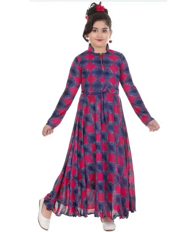 Full Sleeve Printed Gown for Girls (Multicolour, 3-4 Years)