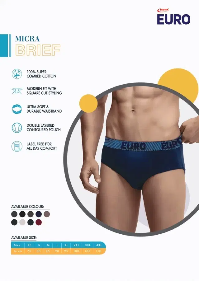 Rupa Euro Micra Brief for Men  Assorted (85 CM) Pack of 1
