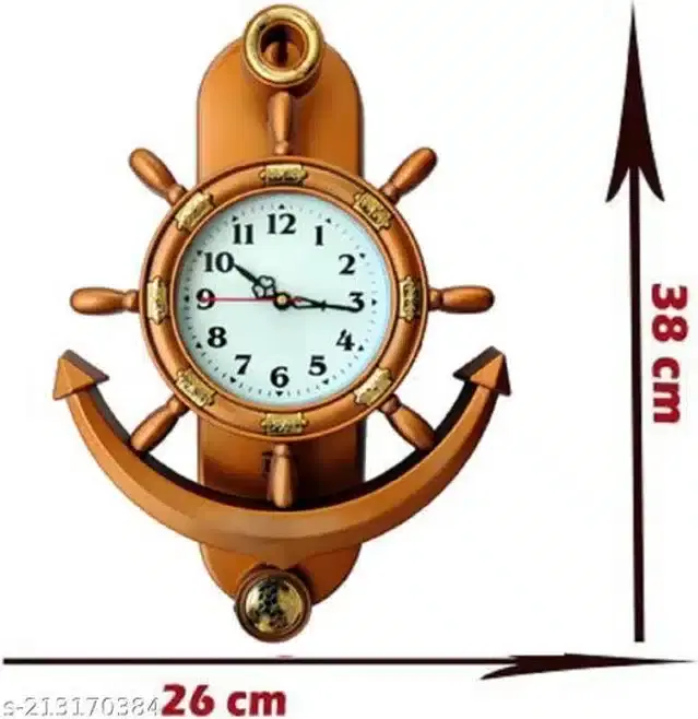 Analog Wall Clock, Tan, 39x26 cm