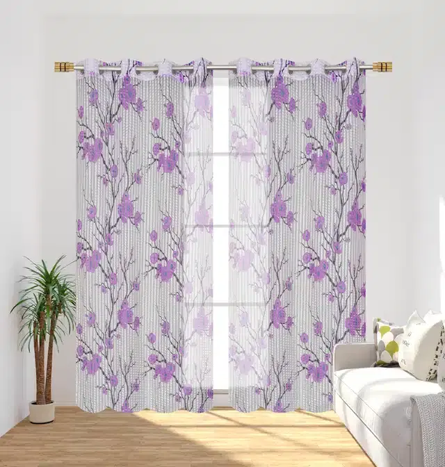 Printed Curtains for Door & Window, Pack of 2, Purple, 5 feet