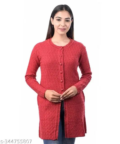 Acrylic Solid Sweater for Women (Red, M)