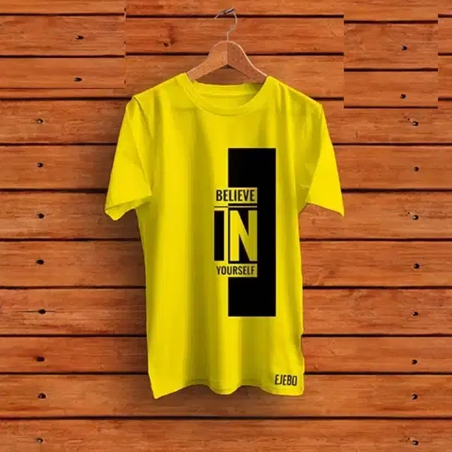 Round Neck Printed T-Shirt for Men, Yellow (XL)