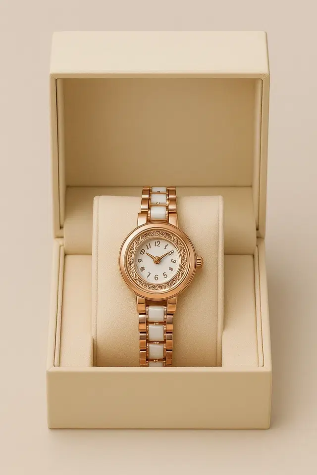Round Dial Analog Watch for Women, Gold