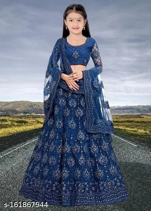 Embroidered Lehenga Choli for Women (Blue, 13-14 Years)