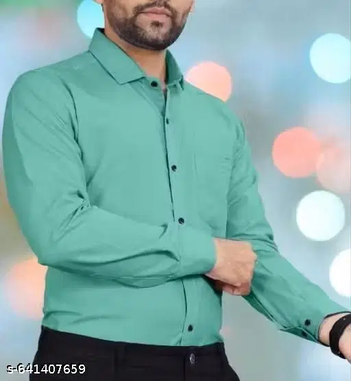 Cotton Blend Solid Shirt for Men, Mint Green (M)