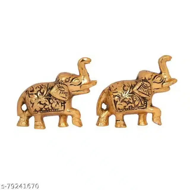 Gold Plated Elephant Showpiece, Gold, Pack of 2