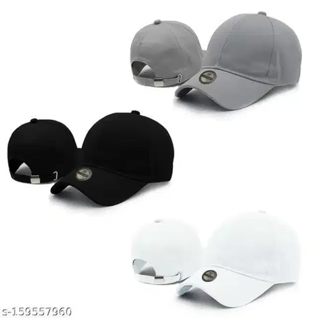 Cotton Caps for Men & Women, Set of 3 (Multicolor)