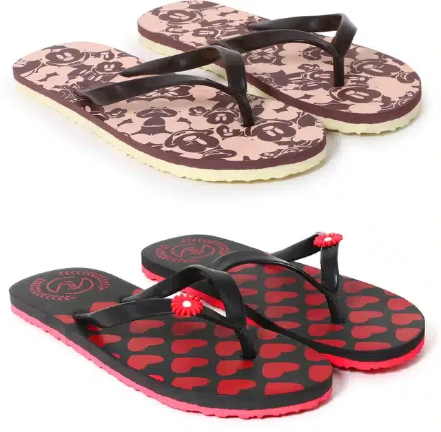 Flip Flops for Women, Pack of 2 (Multicolor, 5)