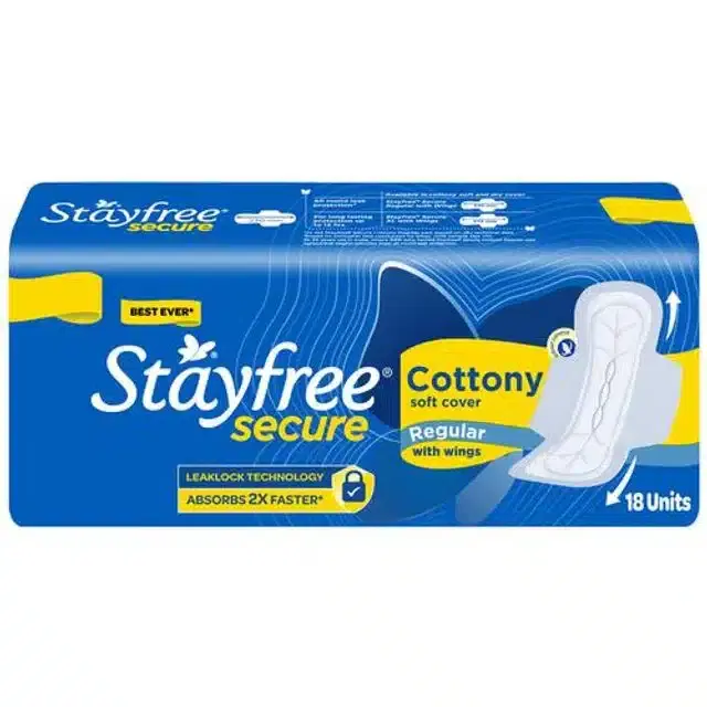 Stayfree Secure Cottony Soft Sanitary Pads (Regular Wings) 18 Units