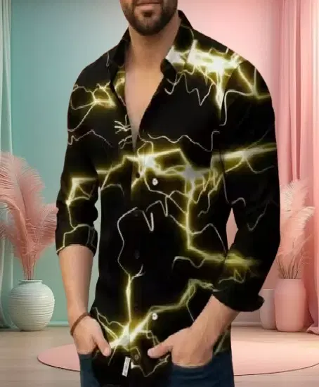 Printed Casual Shirts for Men (Yellow, S)