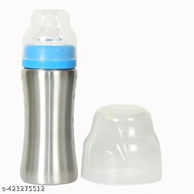 Stainless Steel Milk Bottle for Baby, Silver & Blue, 250 ml