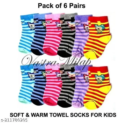 Woolen Socks for Kids, Set of 6 (Multicolor, 0-3 Months)