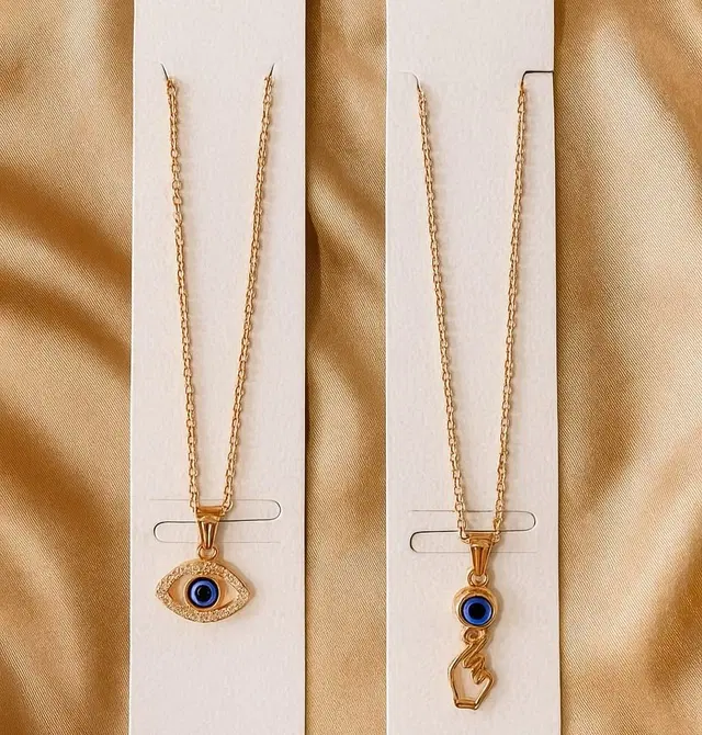 Women's Heart & Flower Evil Eye Pendant Necklace Set, Pack of 2, Pack of 2, Pack of 2