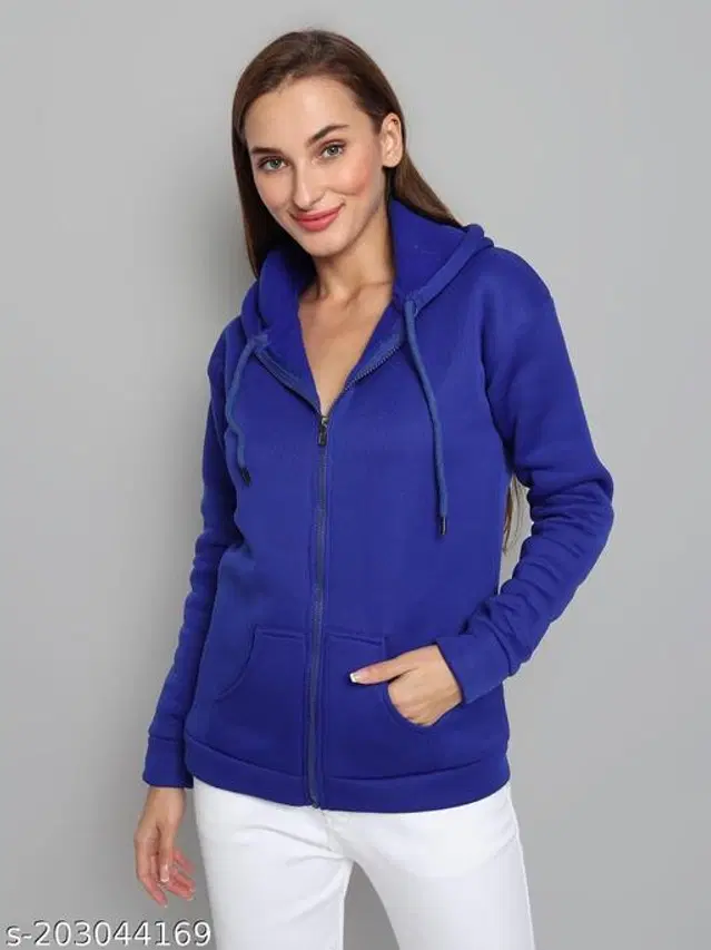 Woolen Hooded Sweater for Women (Blue, S)