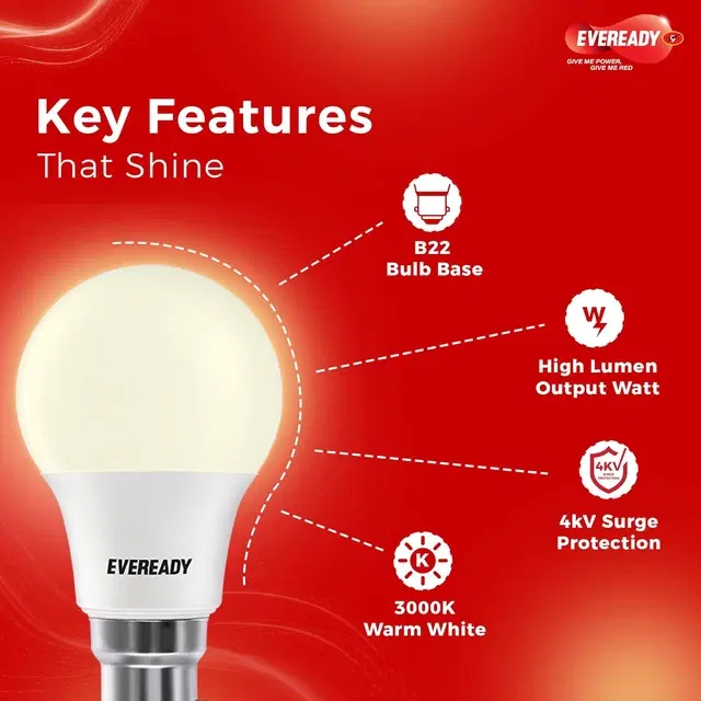 Eveready 9W  B22 LED Bulb, (Warm White, Pack of 2)