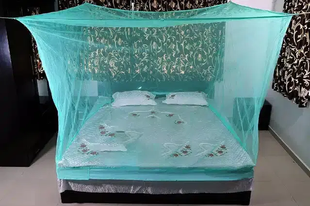 Polyester Double Bed Mosquito Net, Green, 6x6 feet