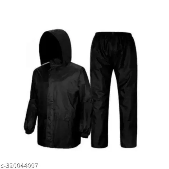 Polyester Rain Coat for Men, Black, M