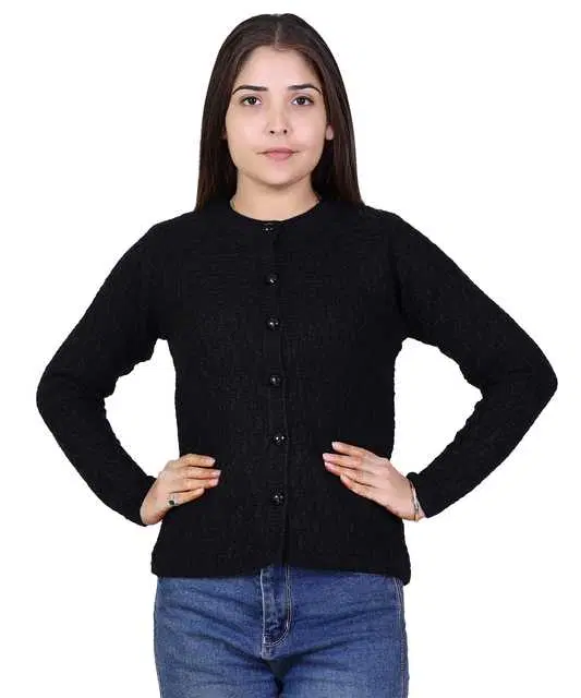Women's Full Sleeves Cardigan (Black, M) (M57)