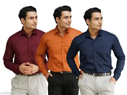 Cotton Blend Solid Shirt for Men, Multicolor, Pack of 3 (M)