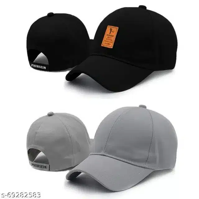 Cotton Cap for Men & Women, Pack of 2 (Black & Grey)