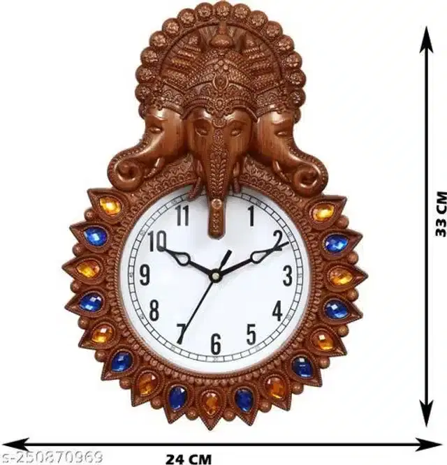 Analog Wall Clock, Brown, 33x24 cm