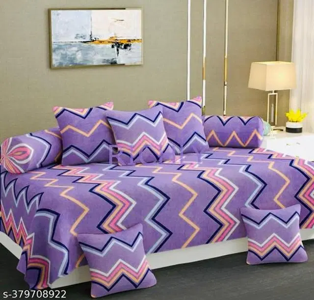 Glace Cotton Printed Diwan Cover Set, Purple, Pack of 8