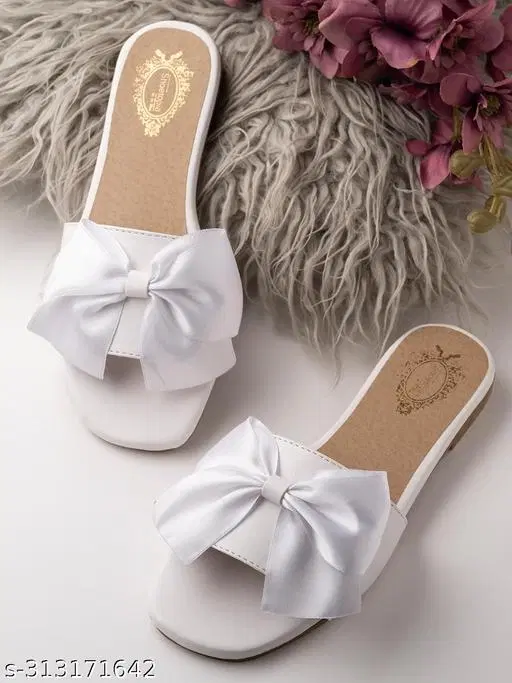 Solid Synthetic Flats for Women (White, IND-5)