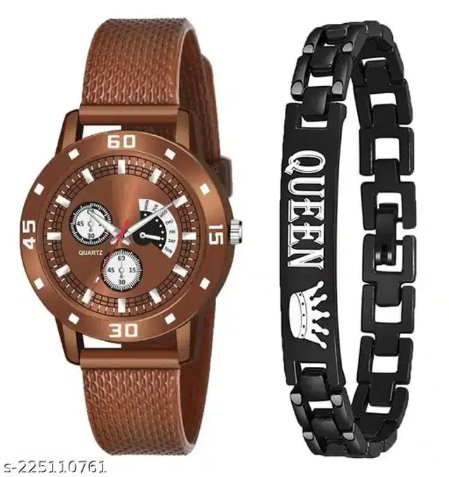 Analog Watch with Bracelet for Women, Set of 2 (Multicolor)