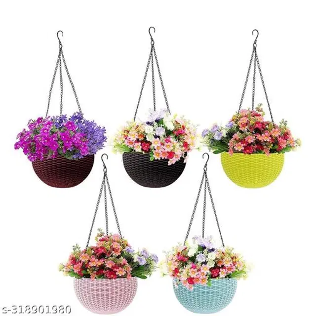 Plastic Hanging Planters, Multicolor Pack of 5