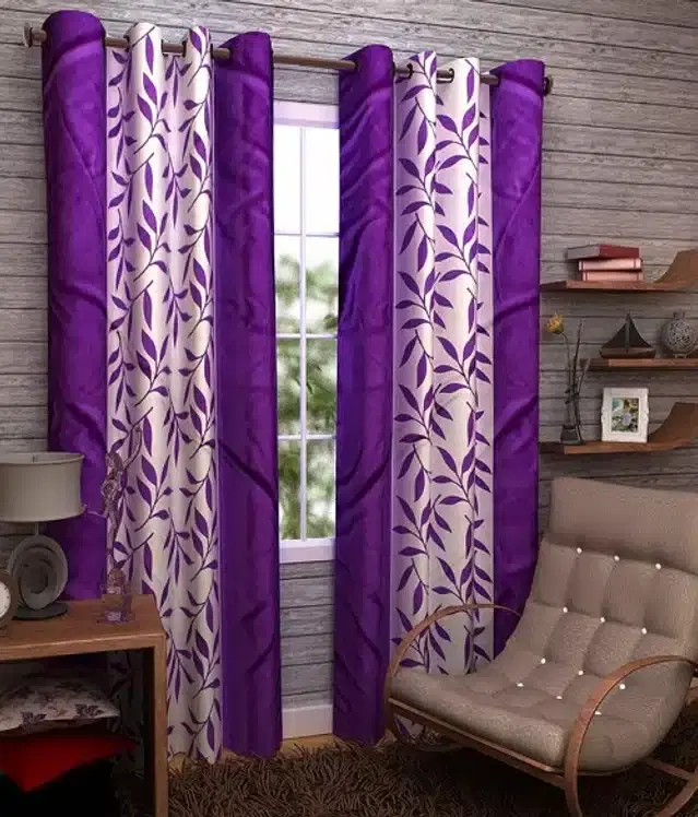 Polyester Printed Door & Window Curtains, Purple, 5 feet