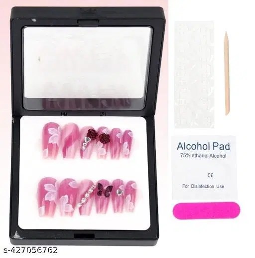 Kamz's Fake Nails Nail Extension Kit - Quick Fix Press On Nails, Aesthetic Acrylic Stick on Nails, Reusable, 12pcs Nails Set for Girls & Kids