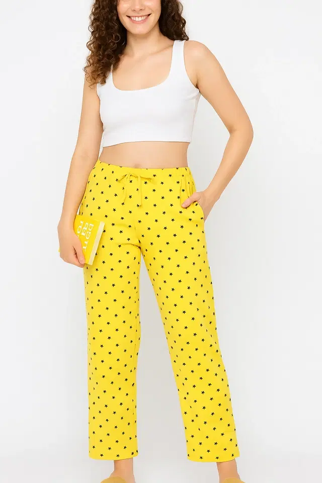 Women's Printed Sleepwear Pyjama Pants, Yellow (S)