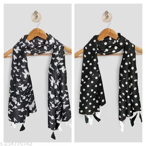 Chiffon Scarves for Women, Black, Pack of 2