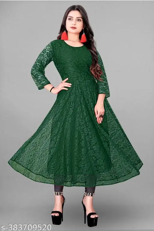 Net Kurti for Women,  Green  (S)