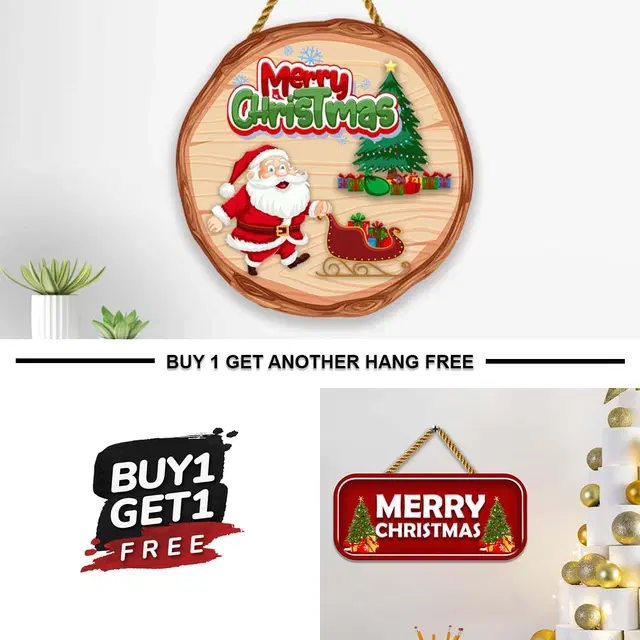 Wooden Wall Hanging for Christmas, Multicolor, Pack of 2